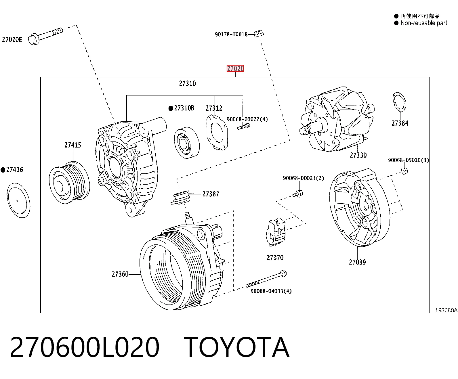 270600L020 Toyota Alternador de coche