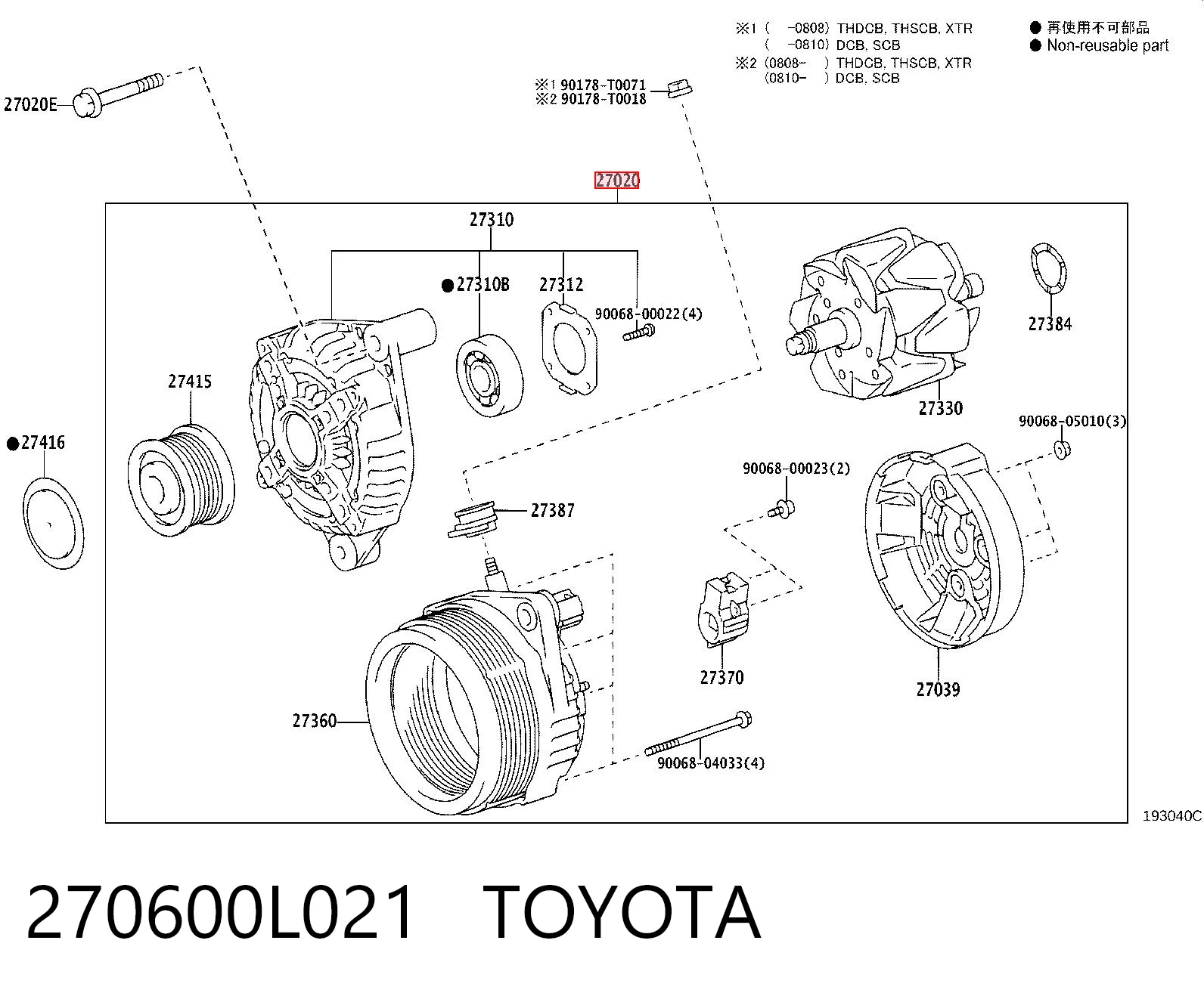 270600L021 Toyota Alternador de coche