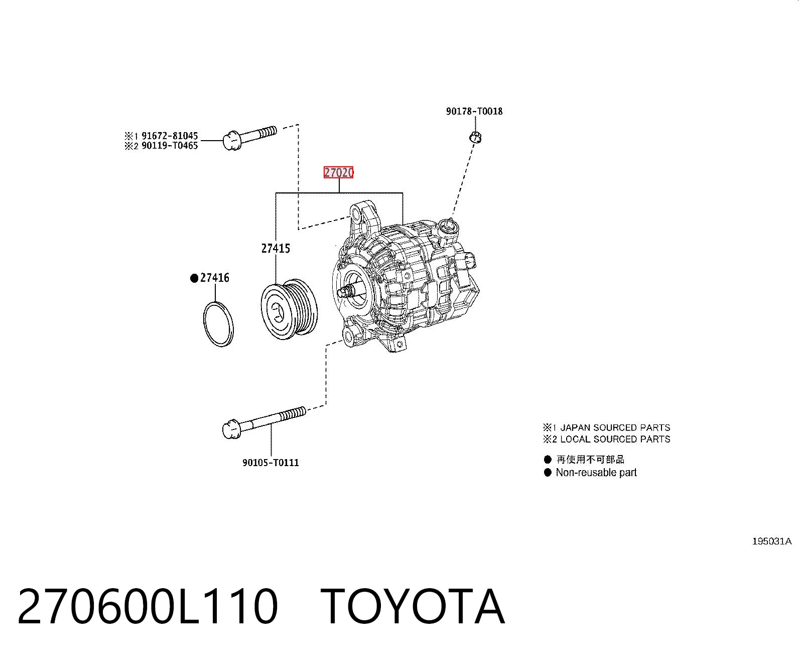 270600L110 Toyota Alternador de coche