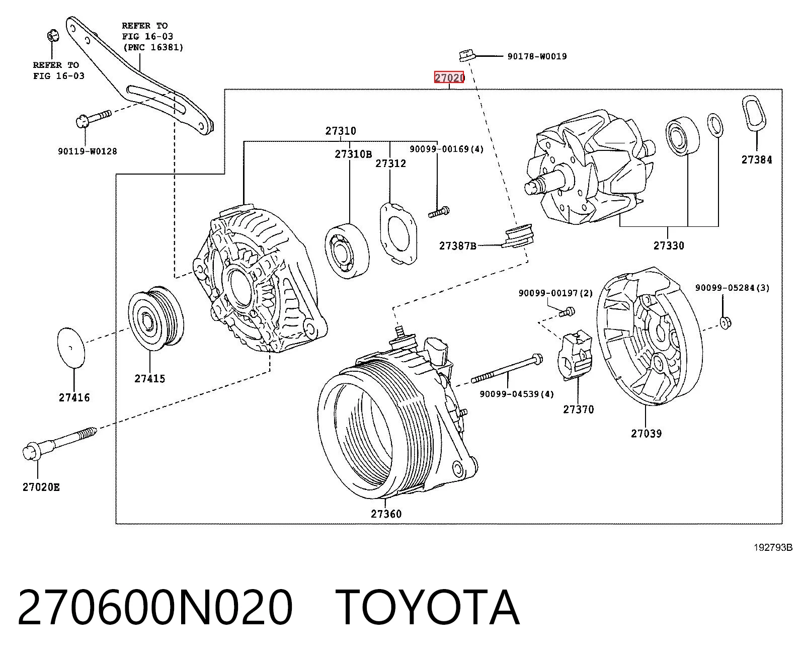 270600N020 Toyota Alternador de coche