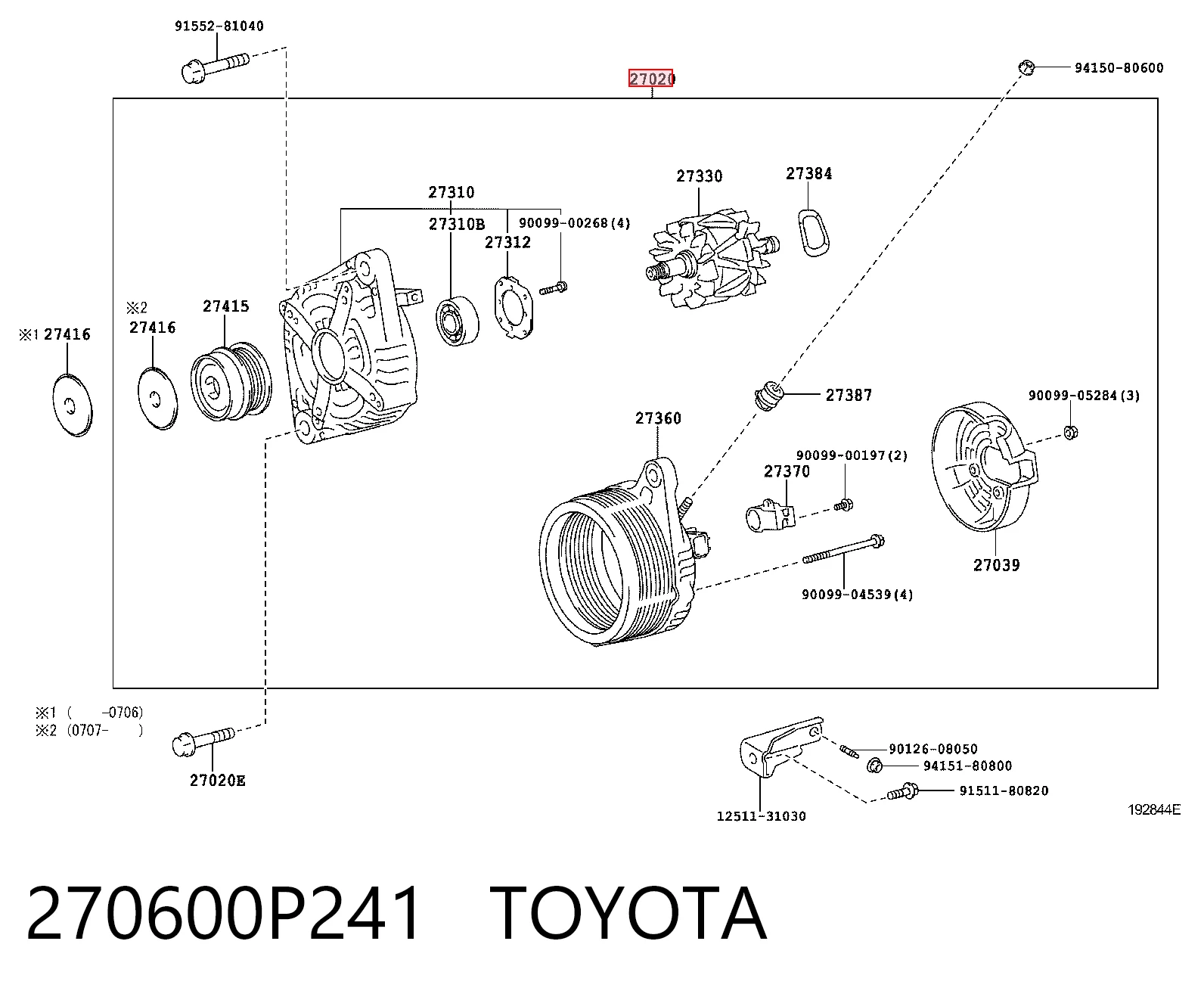 270600P241 Toyota Alternador de coche