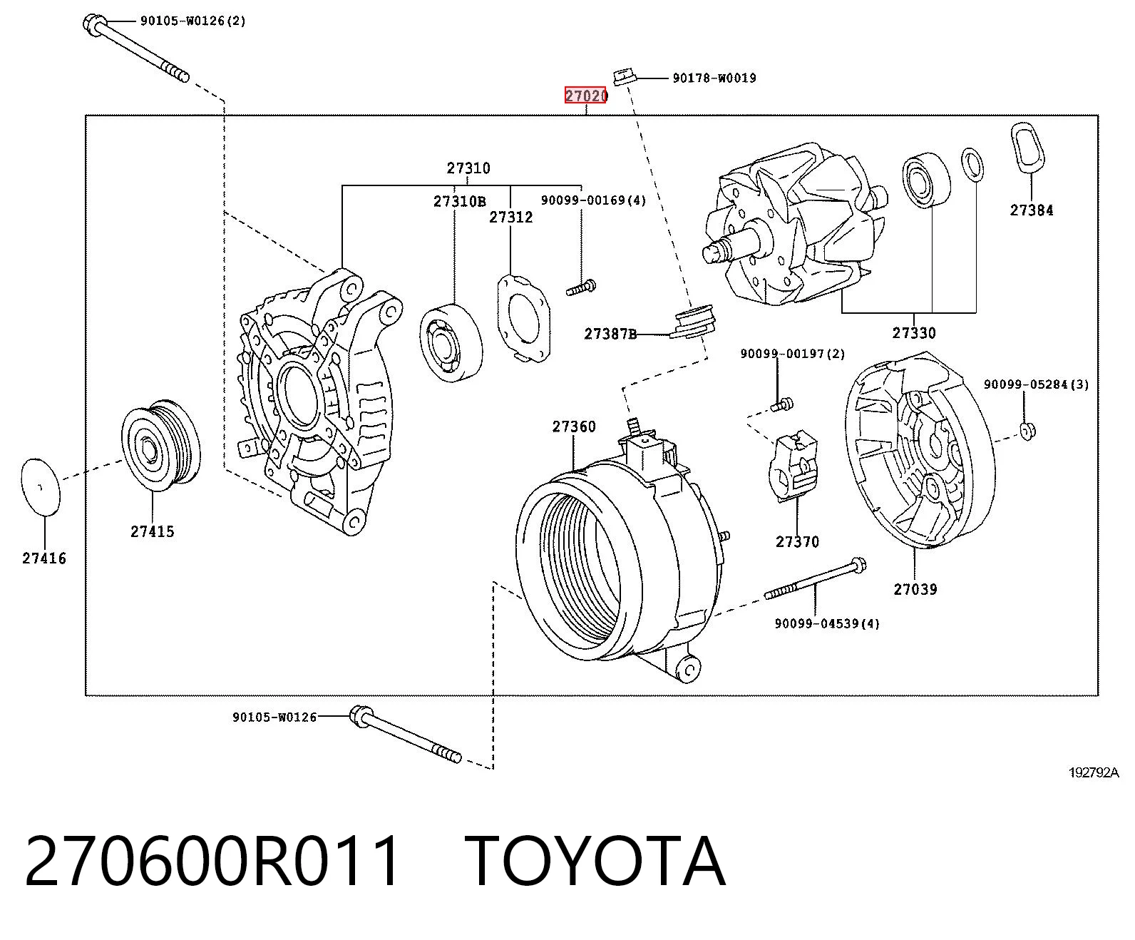 270600R011 Toyota Alternador de coche