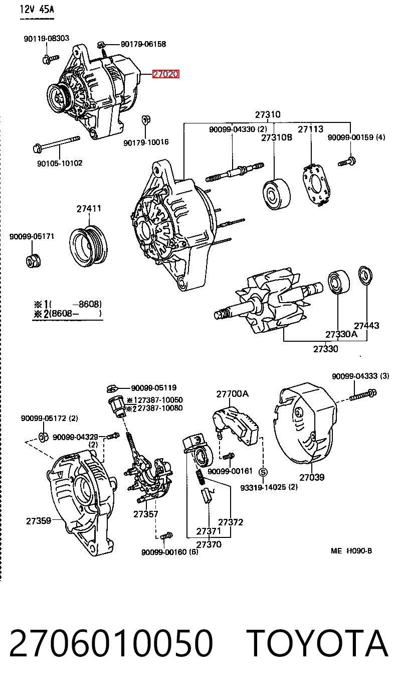 2706010050 Toyota Alternador de coche