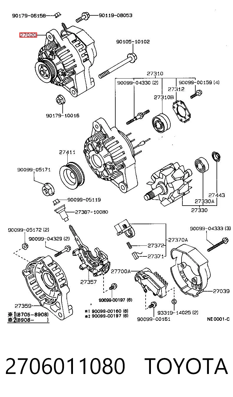 2706011080 Toyota Alternador de coche