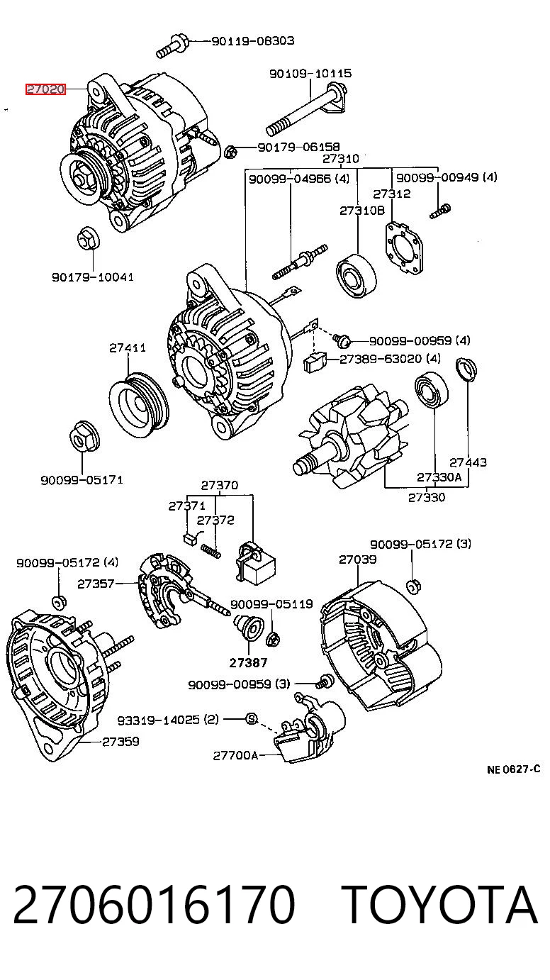 2706016170 Toyota Alternador de coche