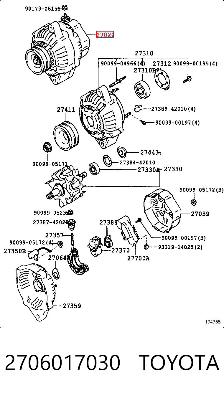 2706017030 Toyota Alternador de coche