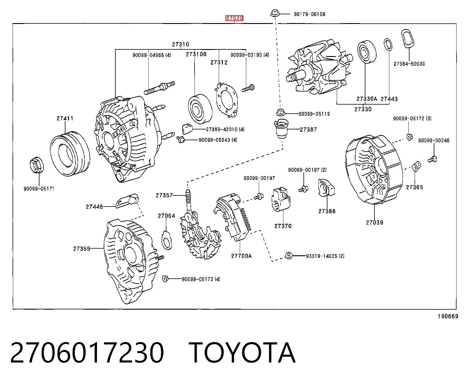 2706017230 Toyota Alternador de coche