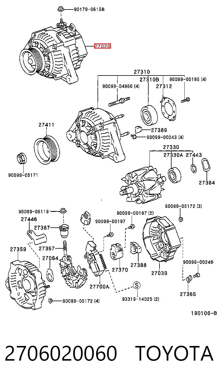 2706020060 Toyota Alternador de coche
