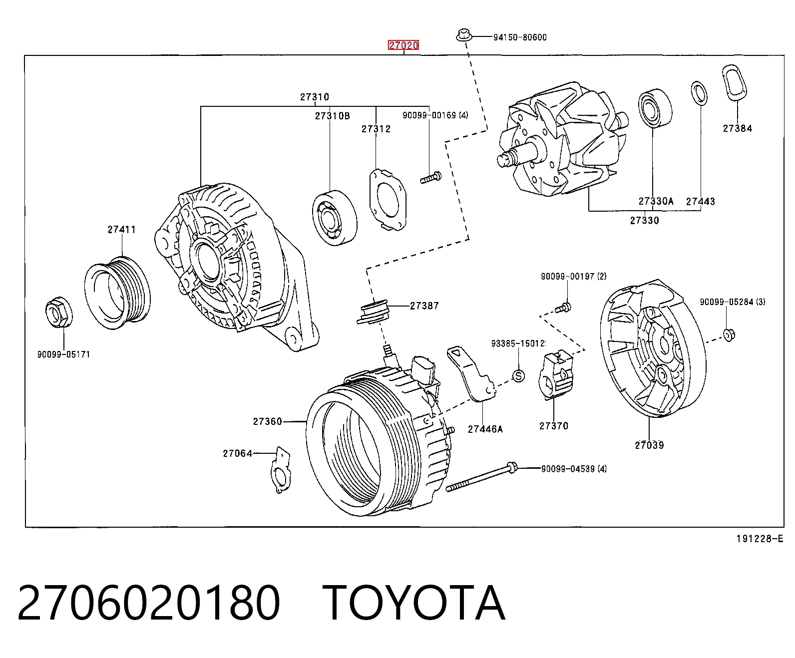 2706020180 Toyota Alternador de coche