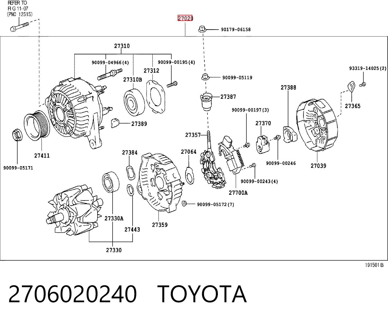 2706020240 Toyota Alternador de coche