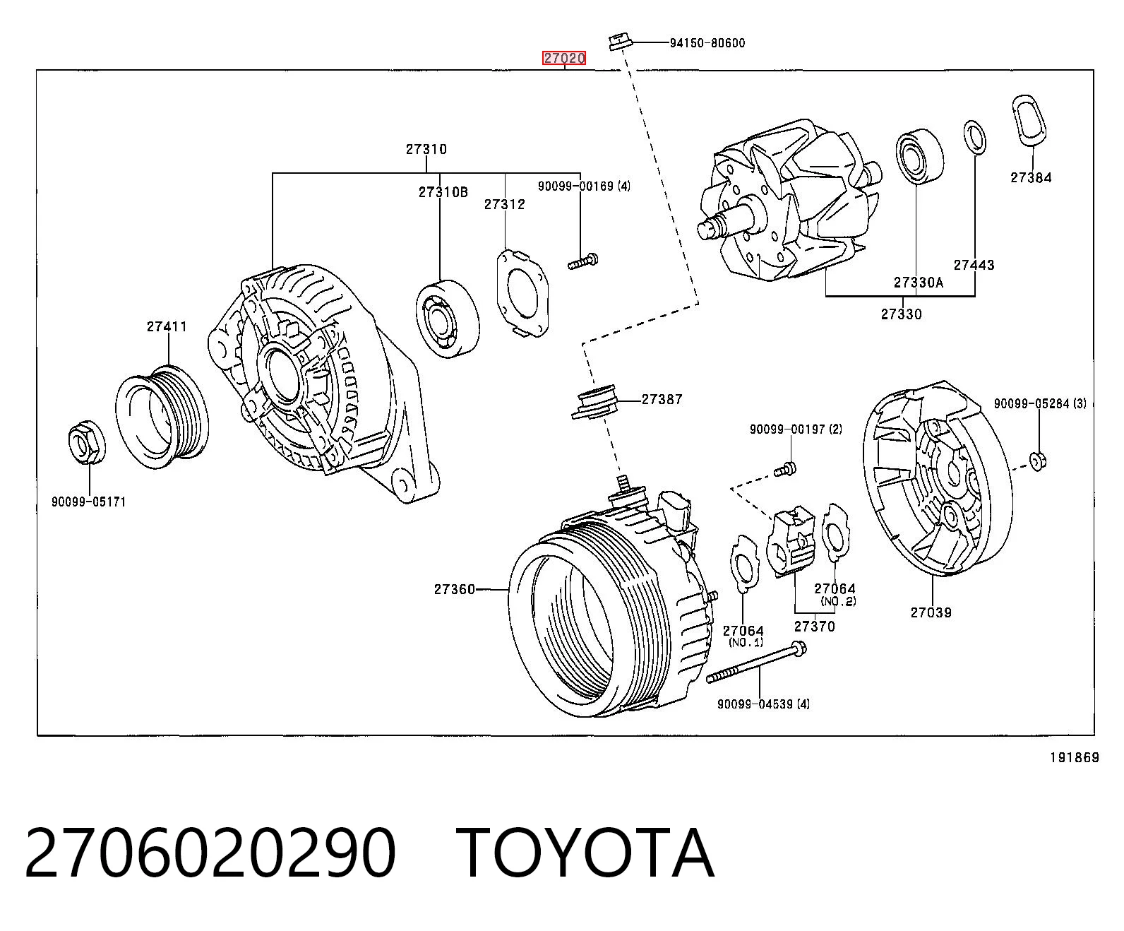 2706020290 Toyota Alternador de coche