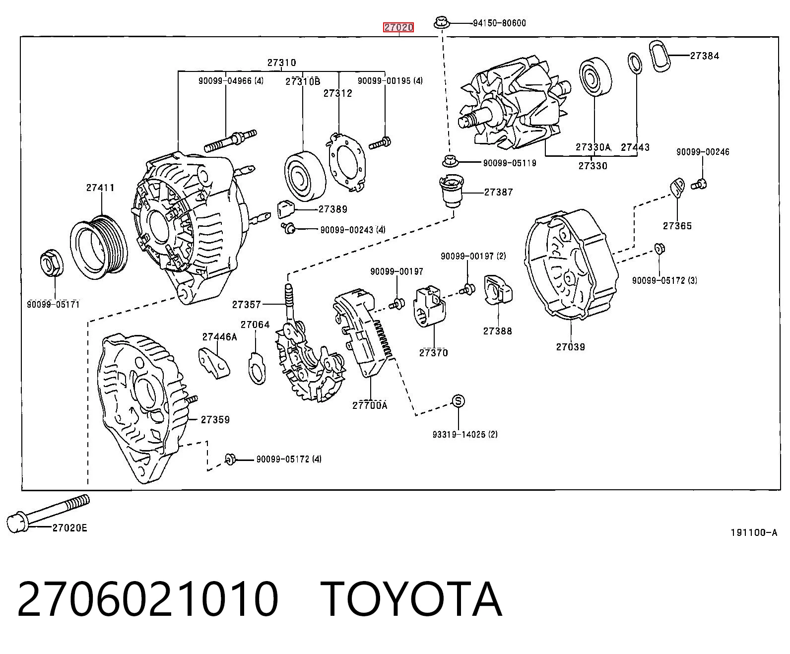 2706021010 Toyota Alternador de coche