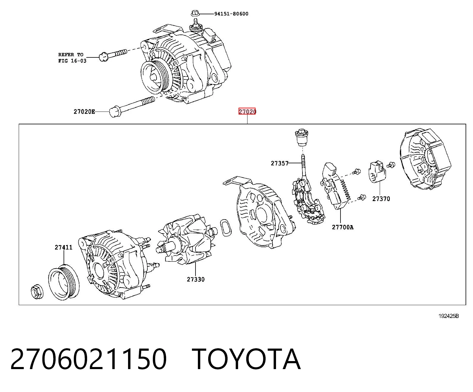 2706021150 Toyota Alternador de coche