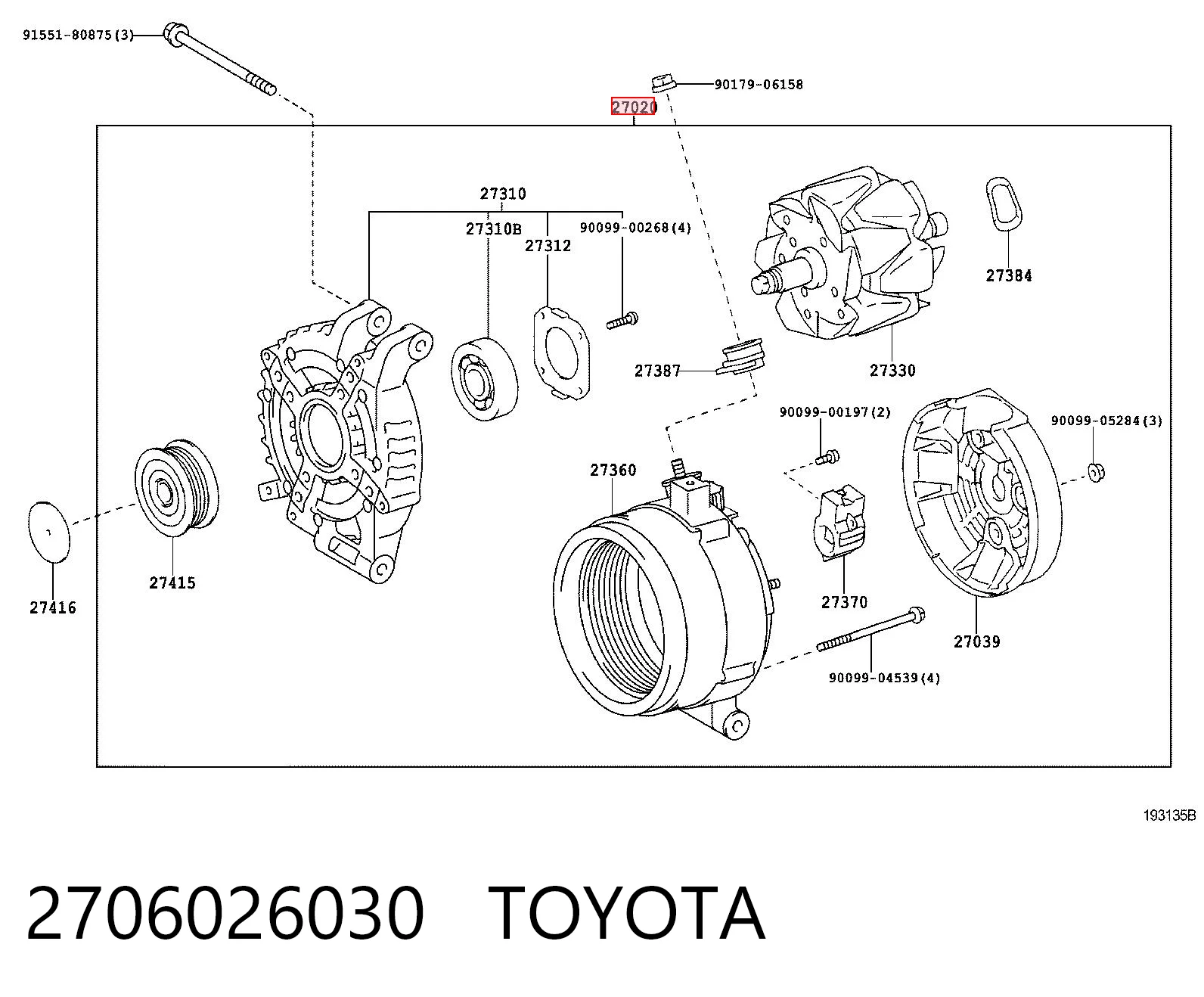 2706026030 Toyota Alternador de coche
