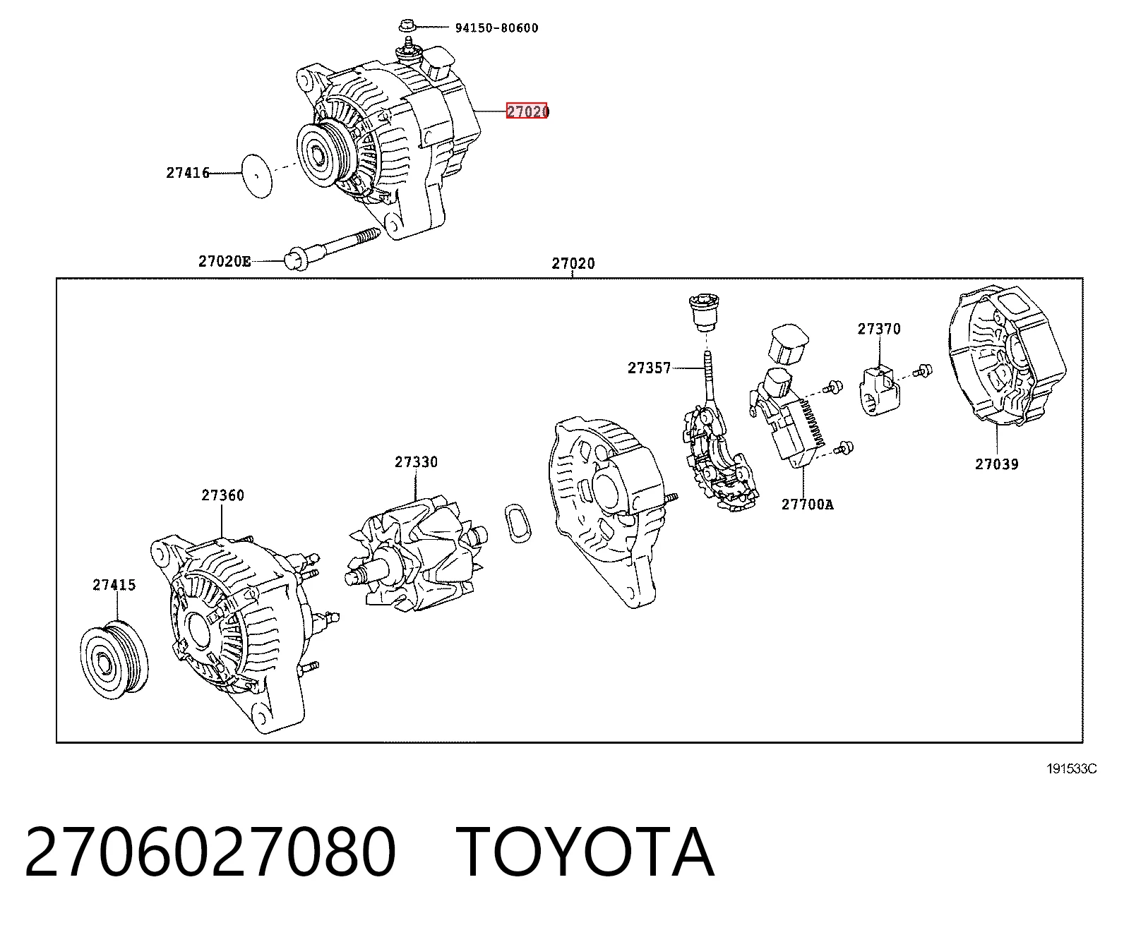 2706027080 Toyota Alternador de coche