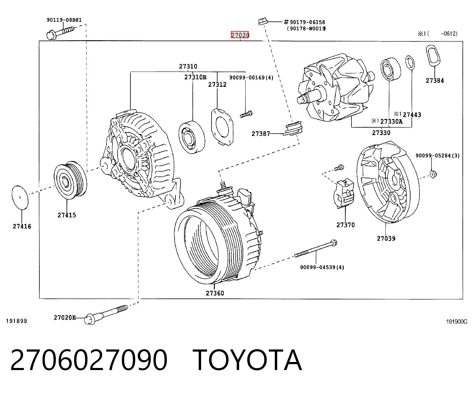2706027090 Toyota Alternador de coche