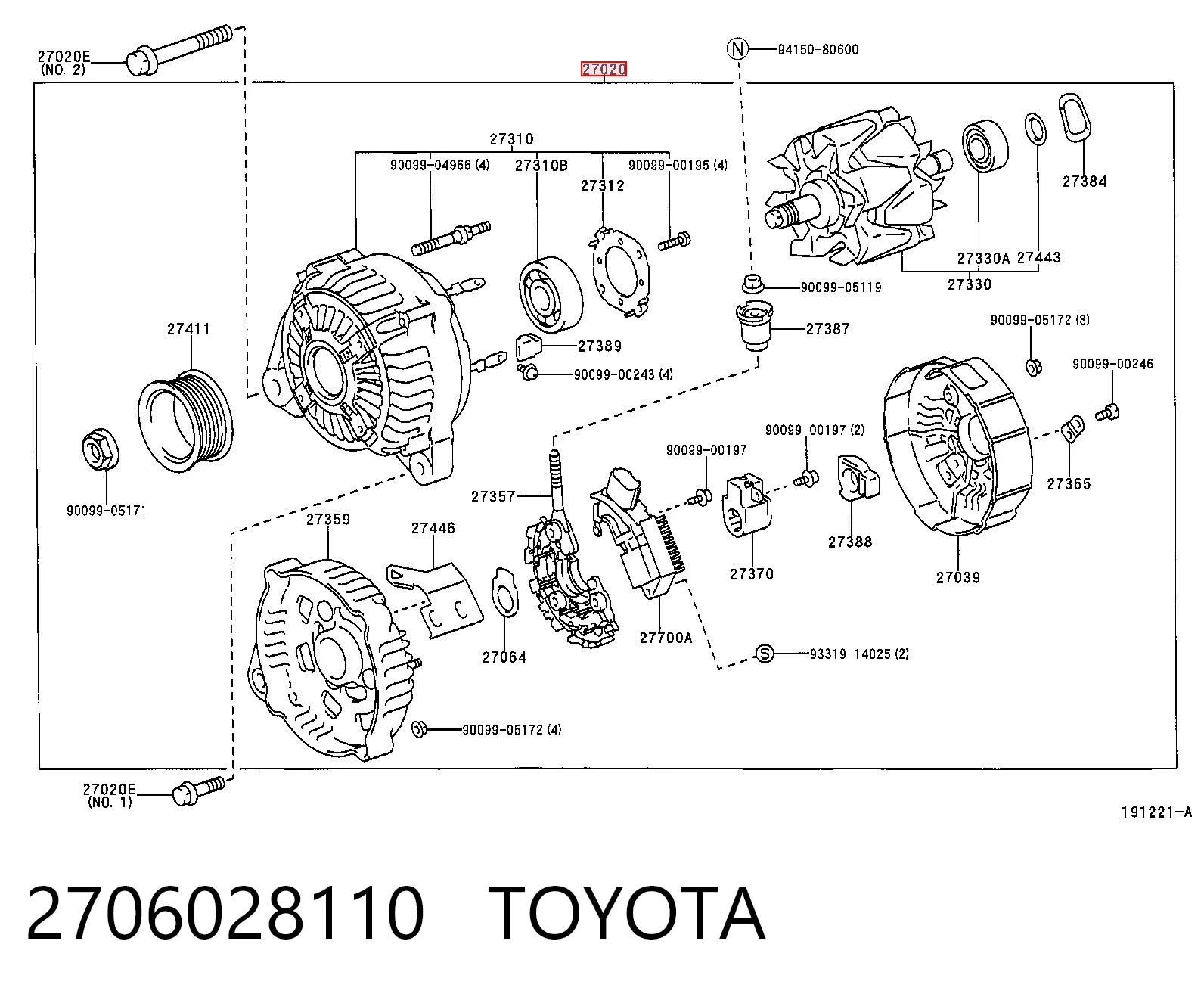 2706028110 Toyota Alternador de coche