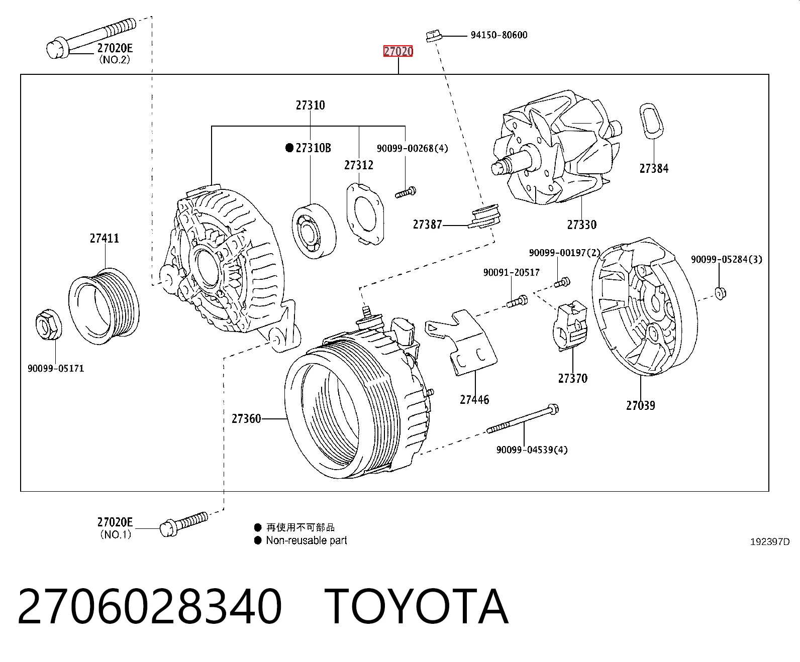 2706028340 Toyota Alternador de coche