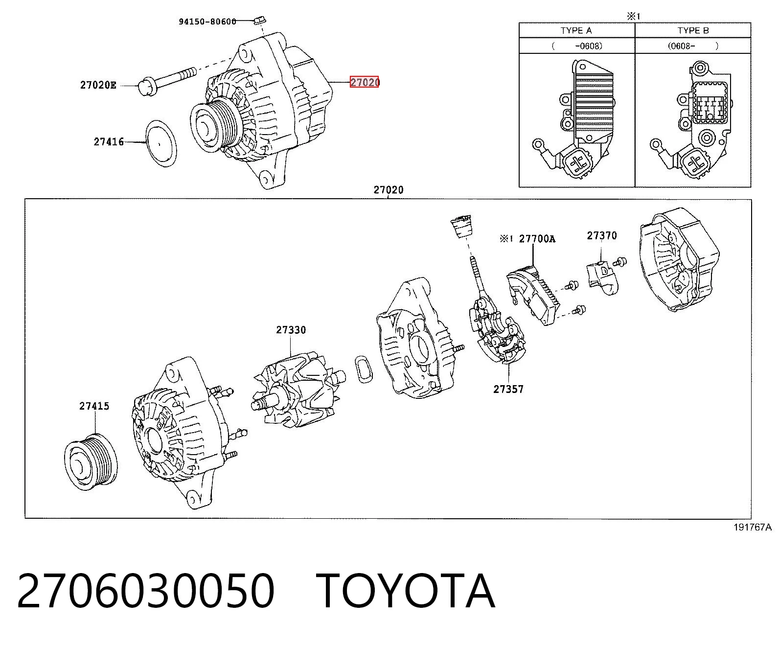 2706030050 Toyota Alternador de coche