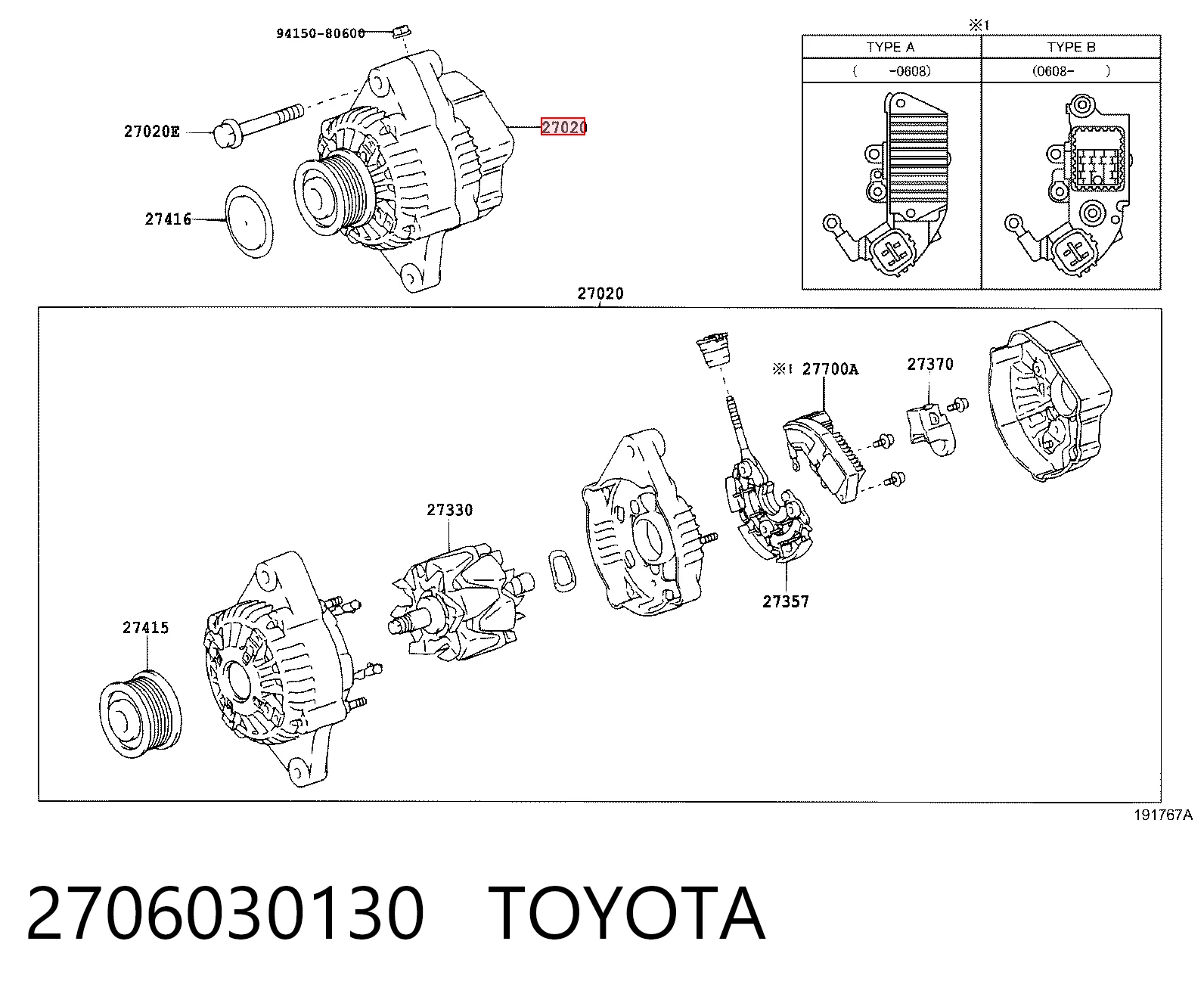 2706030130 Toyota Alternador de coche