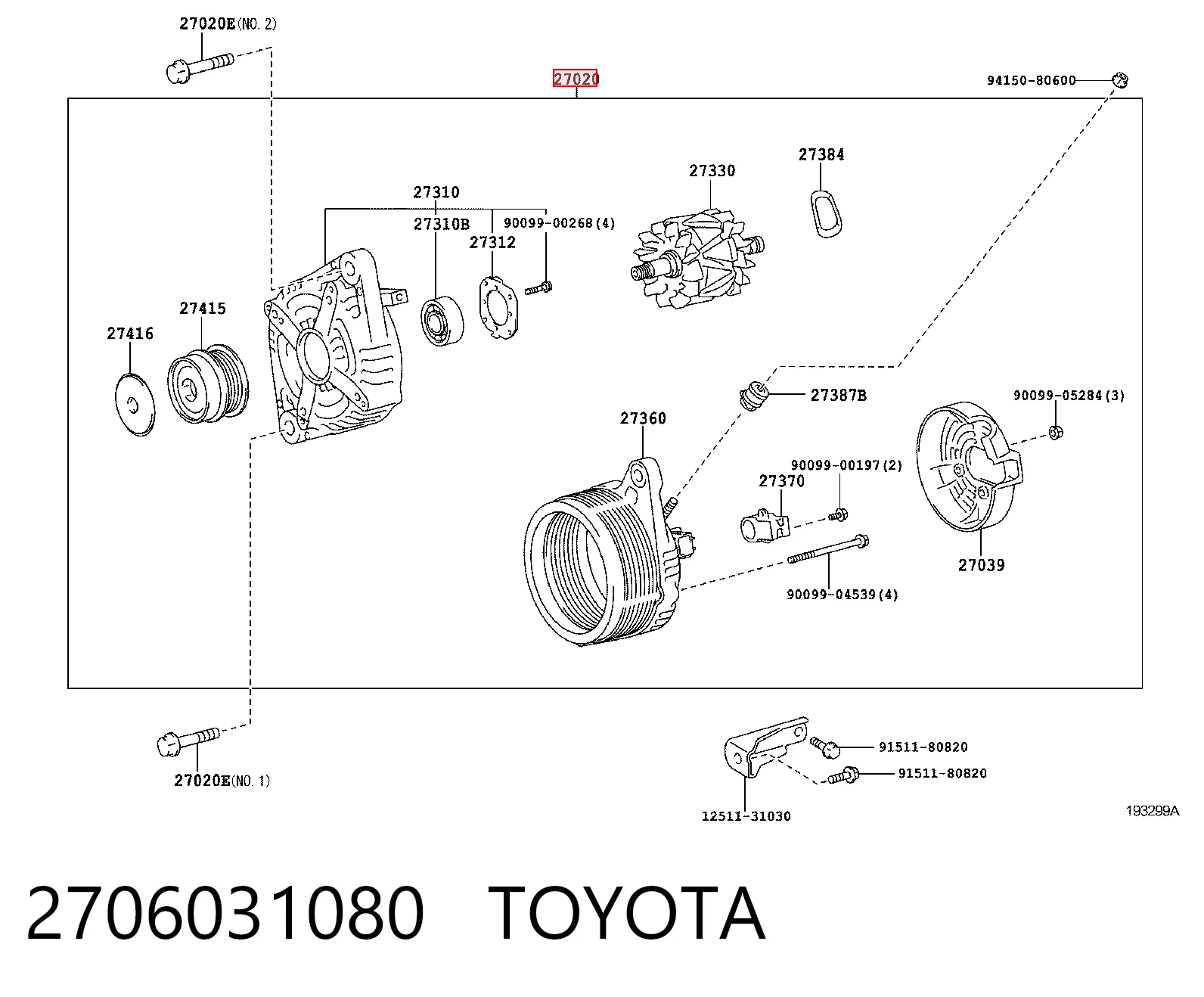 2706031080 Toyota Alternador de coche