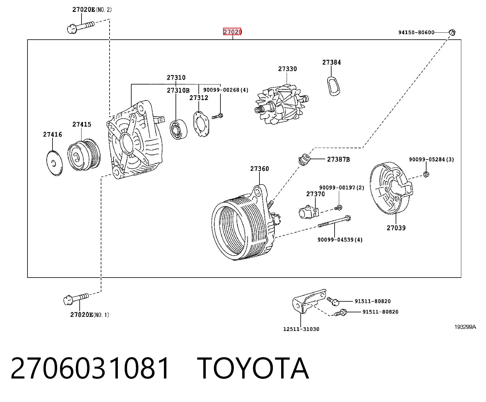 2706031081 Toyota Alternador de coche