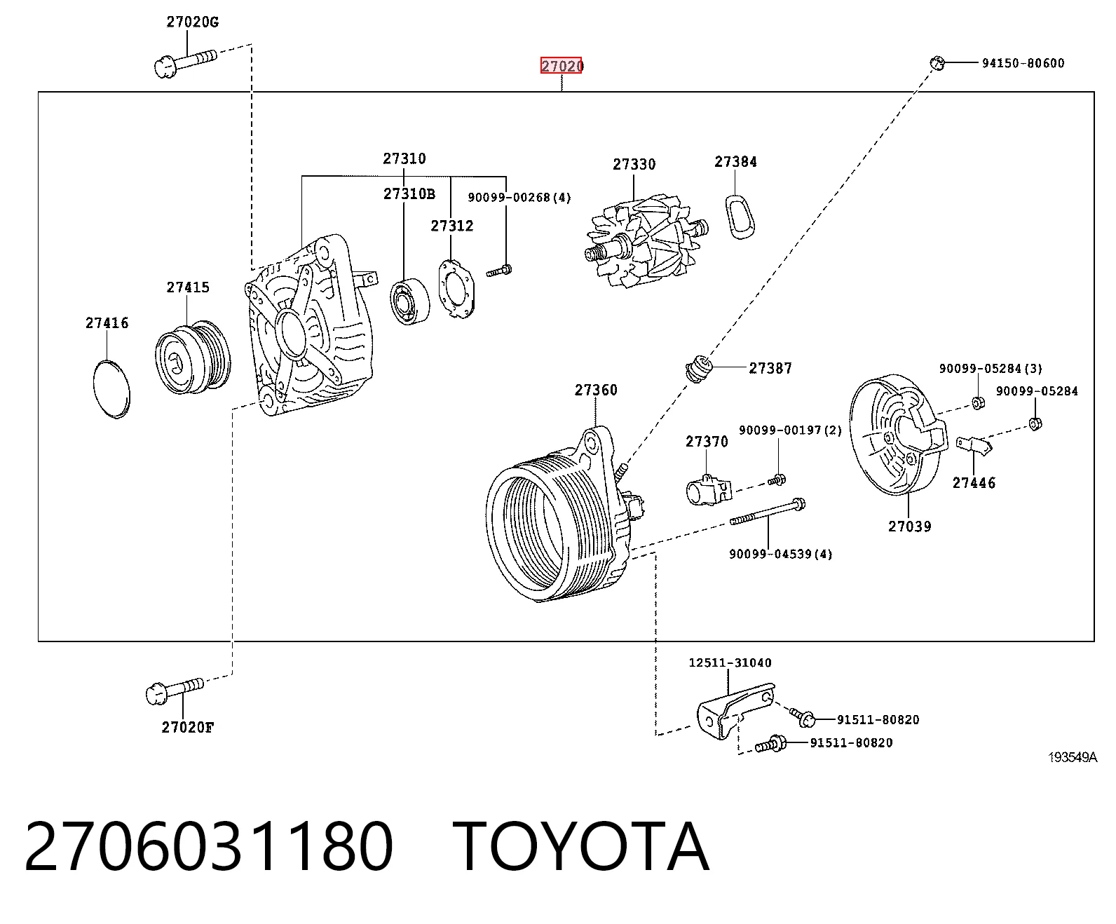 2706031180 Toyota Alternador de coche