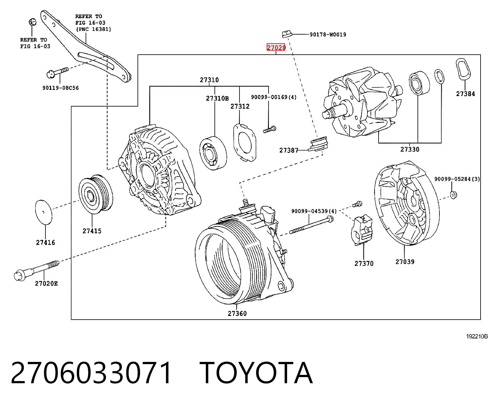 2706033071 Toyota Alternador de coche