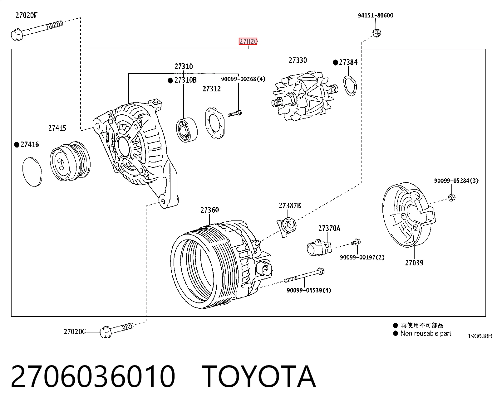 Alternador del motor Toyota 2706036010 precio, desde 217,02 EUR