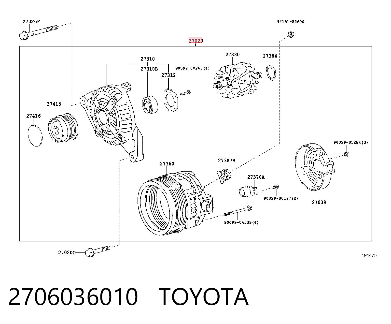 2706036010 Toyota Alternador de coche