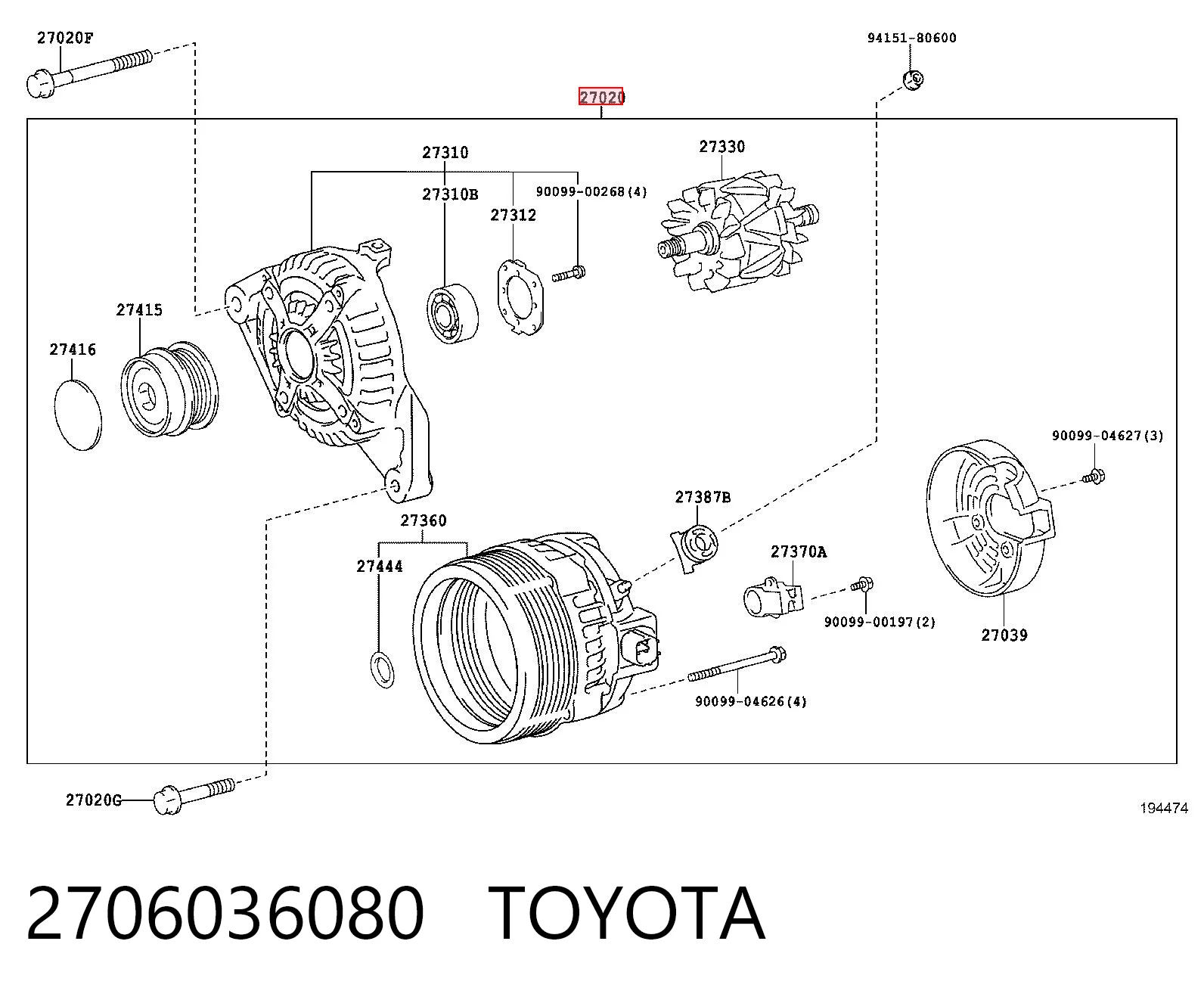 2706036080 Toyota Alternador de coche