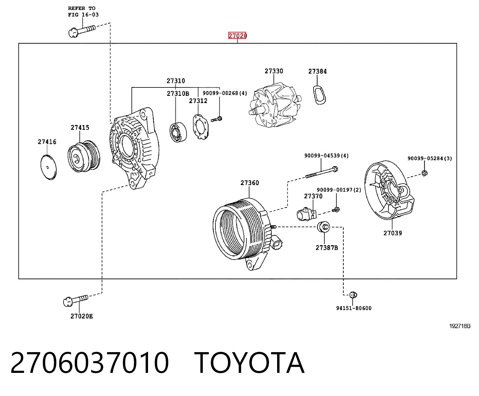 2706037010 Toyota Alternador de coche