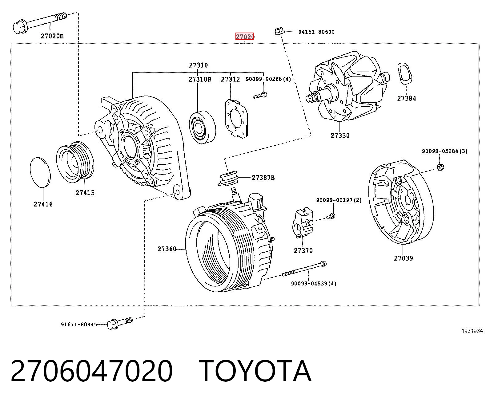2706047020 Toyota Alternador de coche