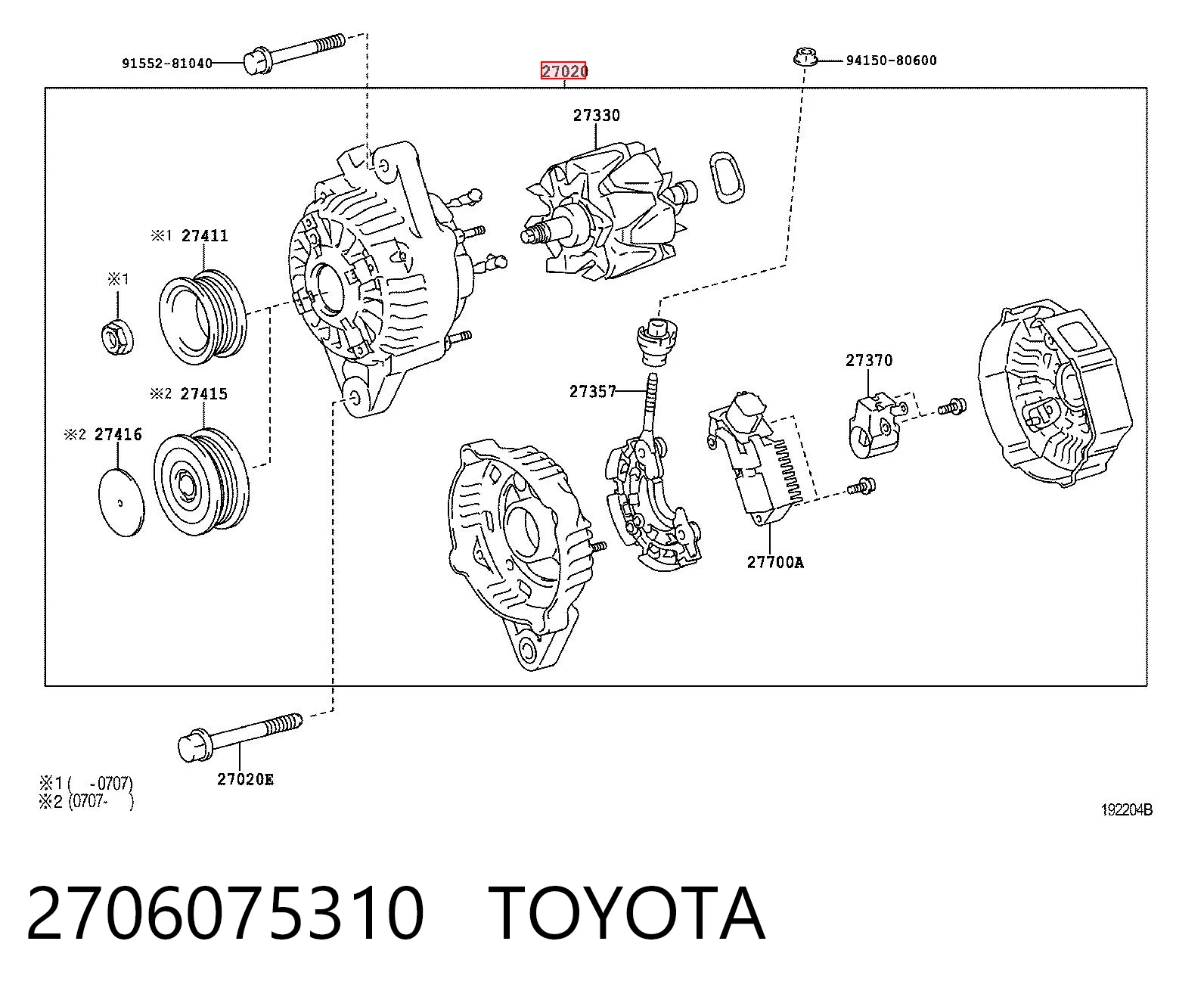 2706075310 Toyota Alternador de coche
