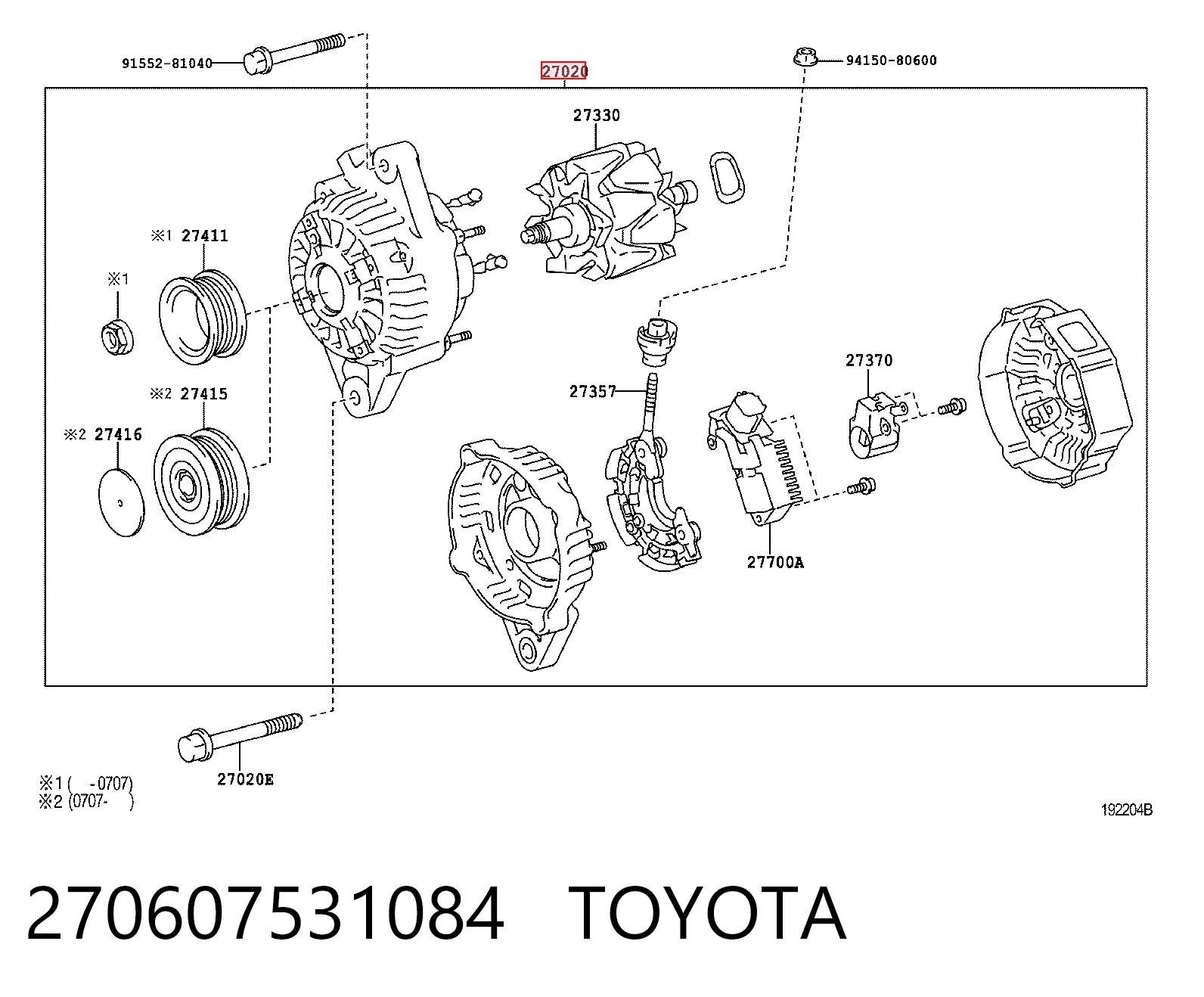 Alternador 270607531084 TOYOTA