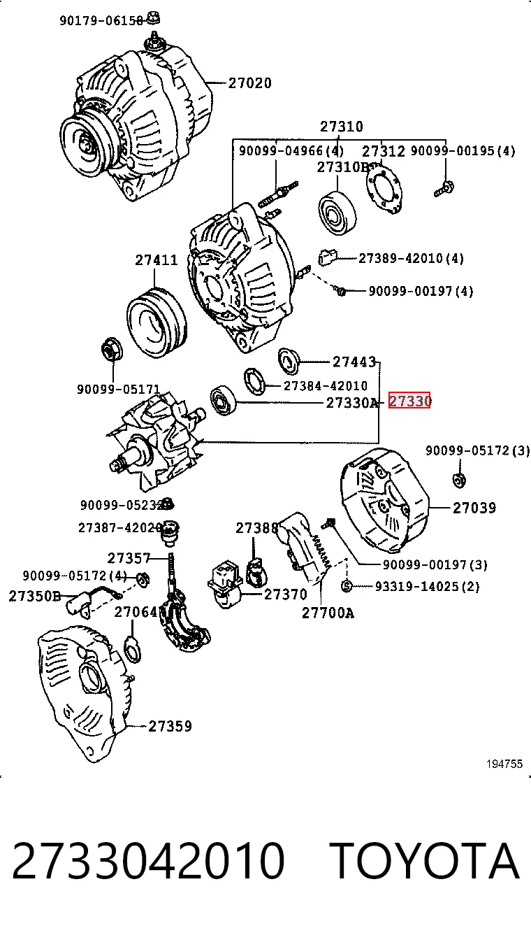 2733042010 Toyota Rotor del alternador