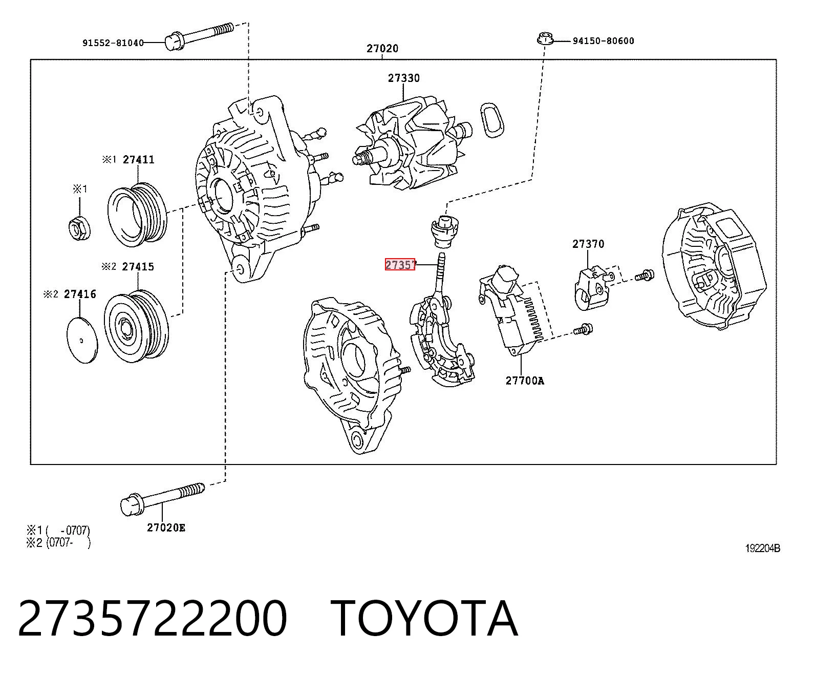 2735722200 Toyota Puente de diodos, alternador