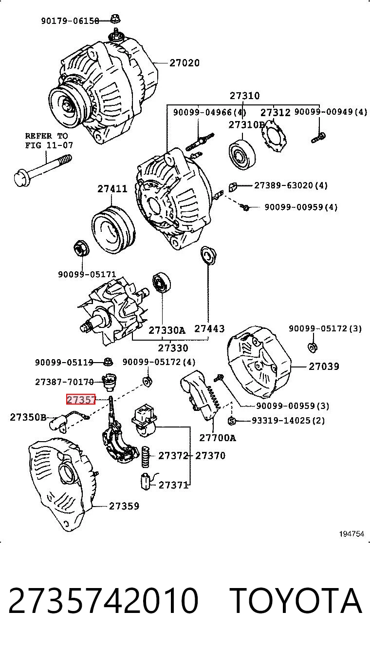 2735742010 Toyota Puente de diodos, alternador