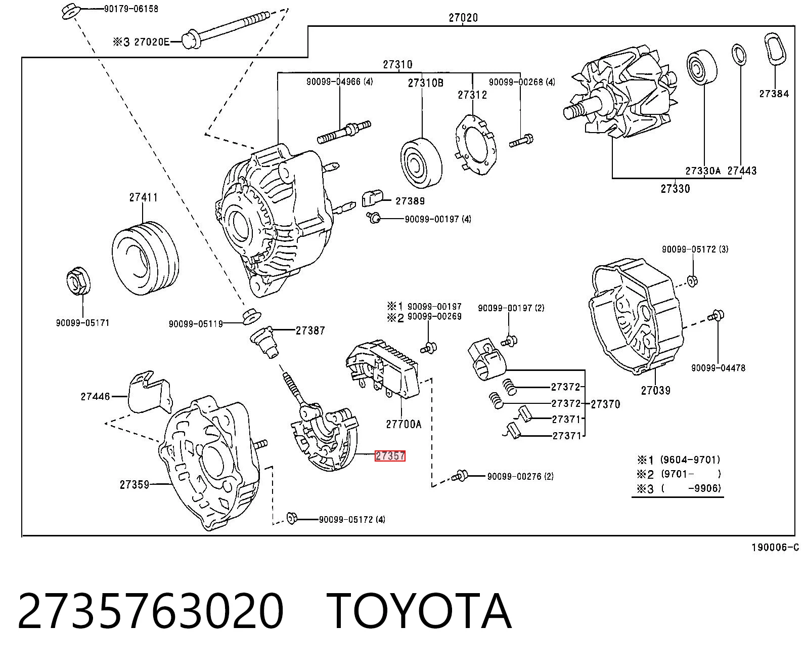 2735763020 Toyota Puente de diodos, alternador