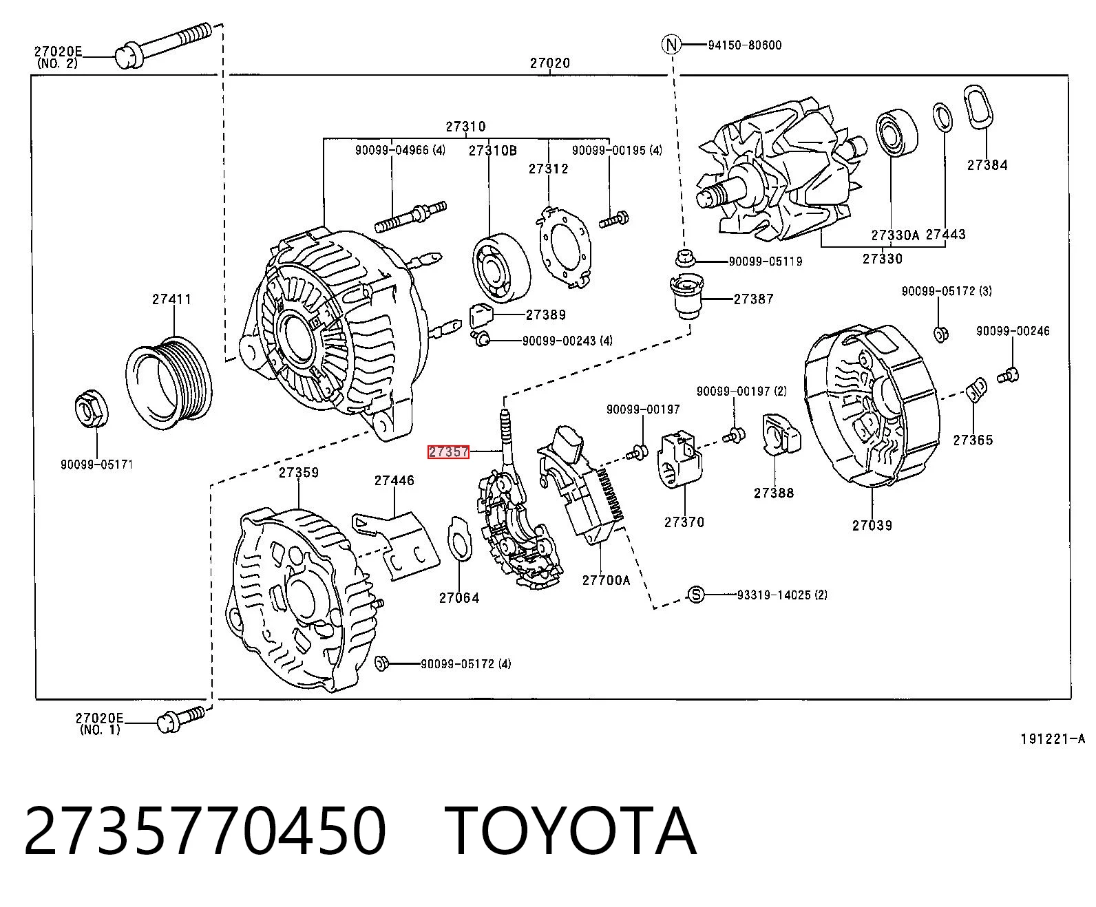 2735770450 Toyota Puente de diodos, alternador