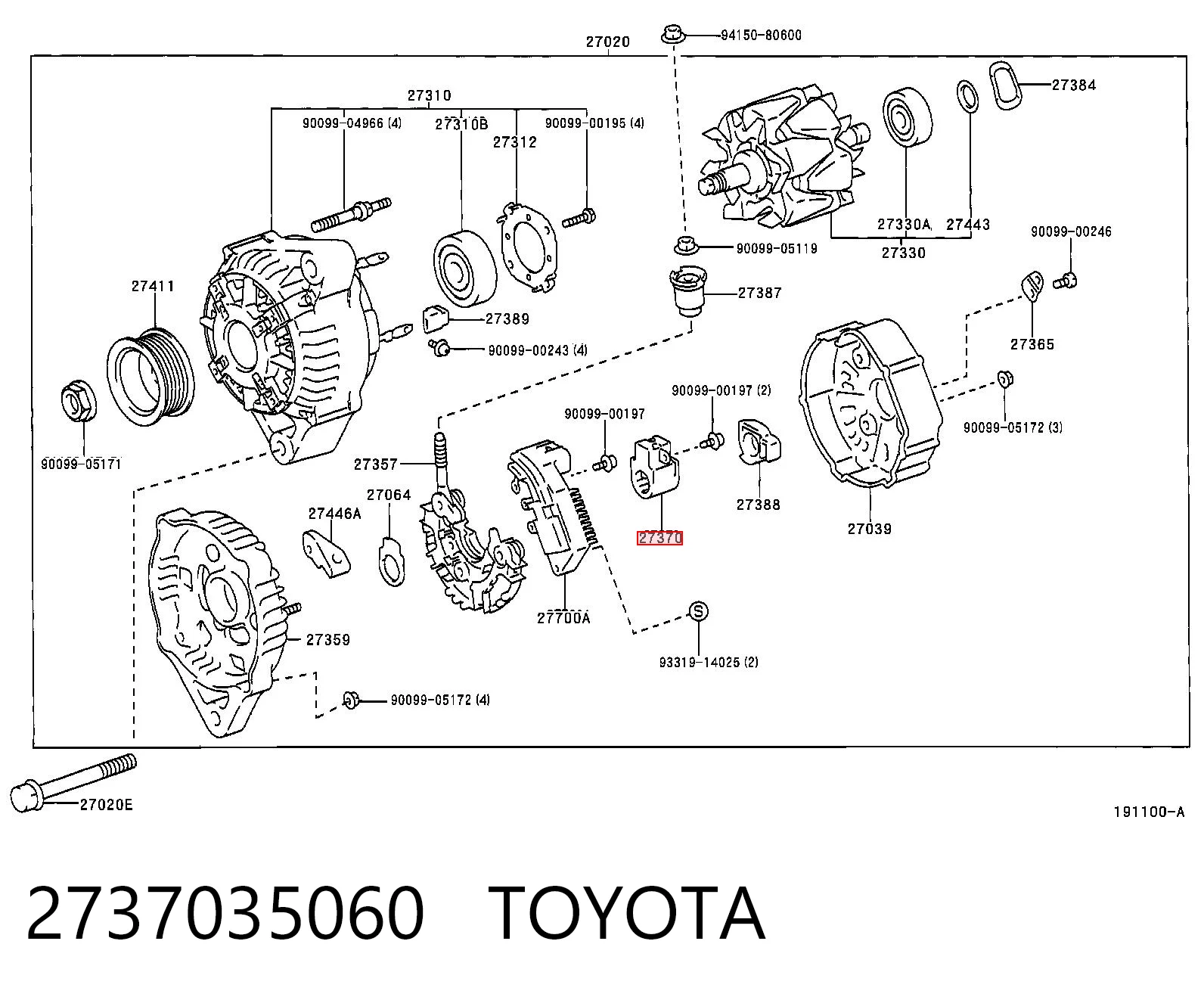2737035060 Toyota Portaescobillas de alternador