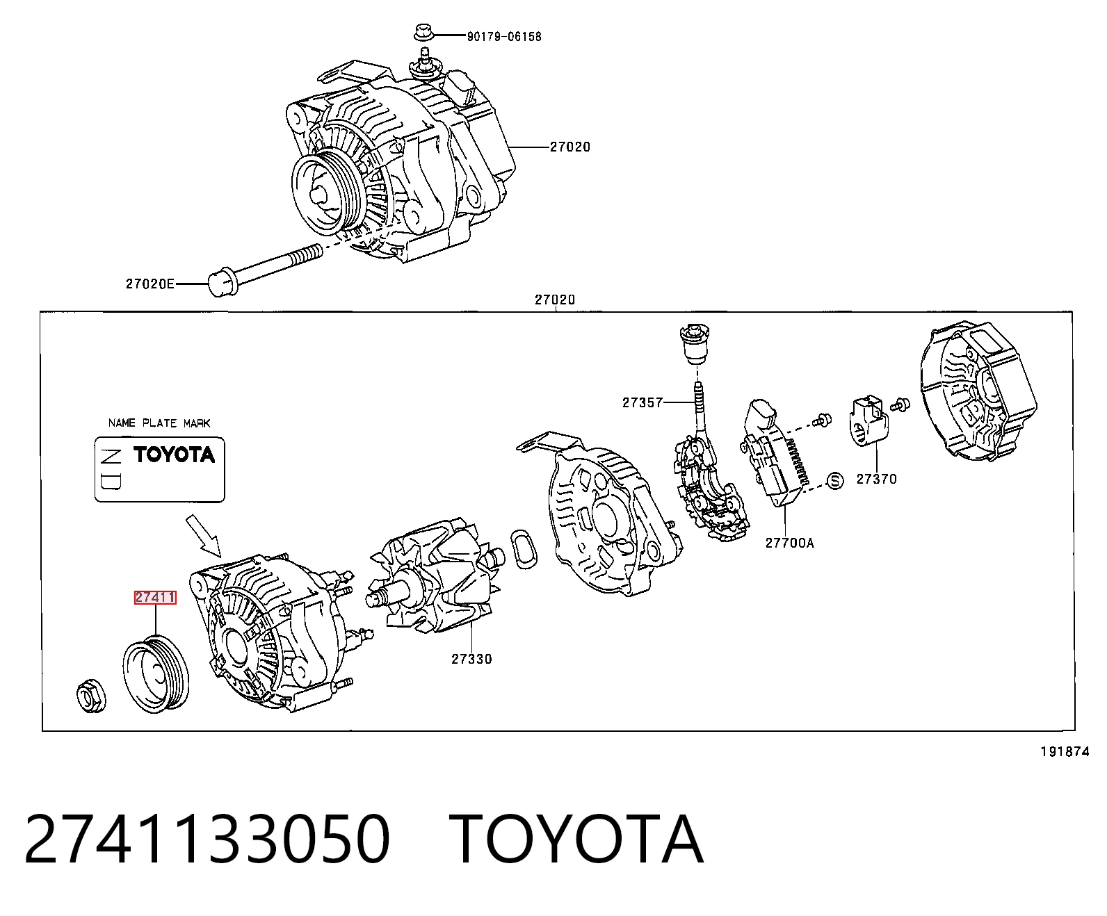 Polea libre del alternador Toyota Yaris (P13)