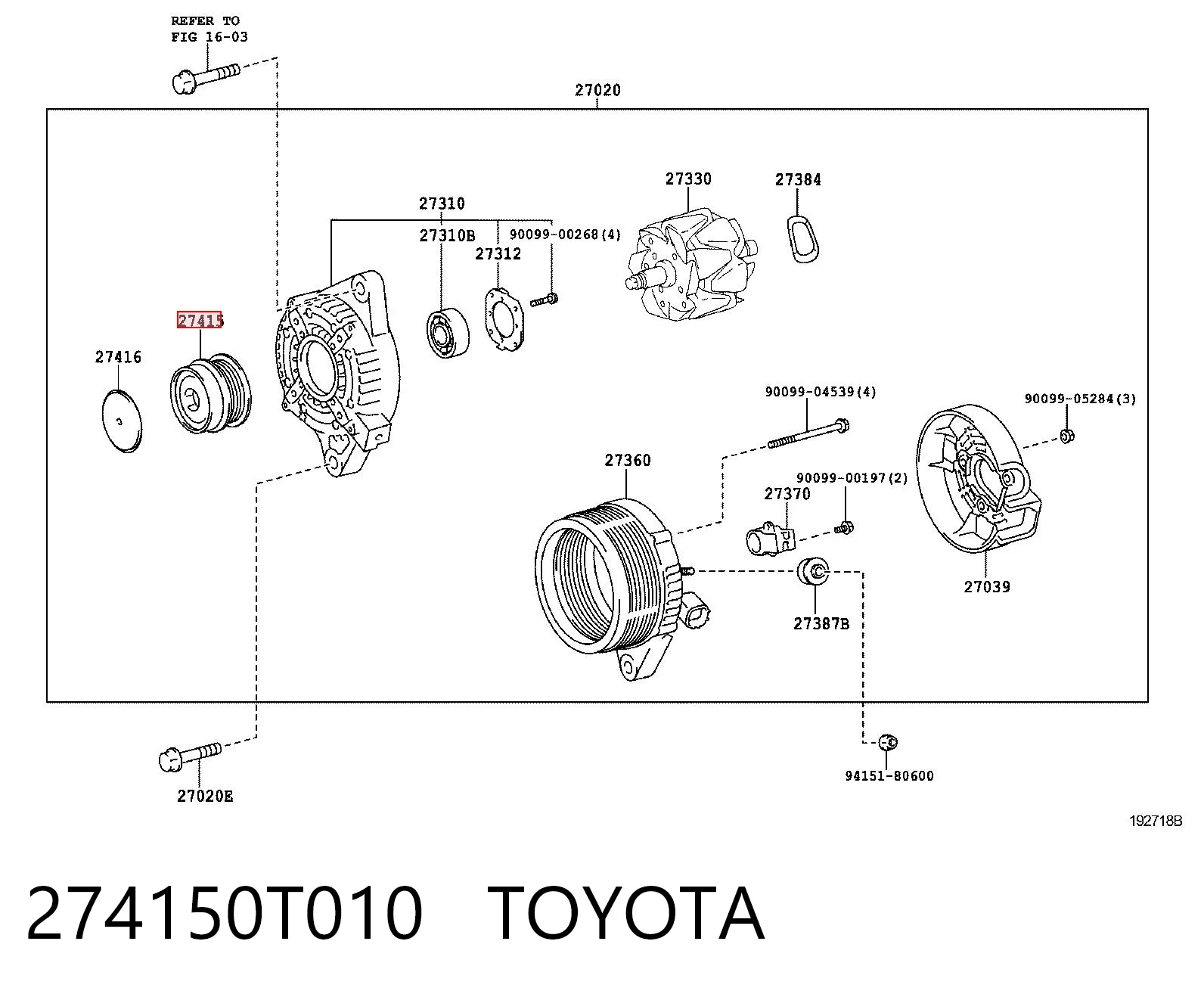 274150T010 Toyota Rueda libre alternador 
