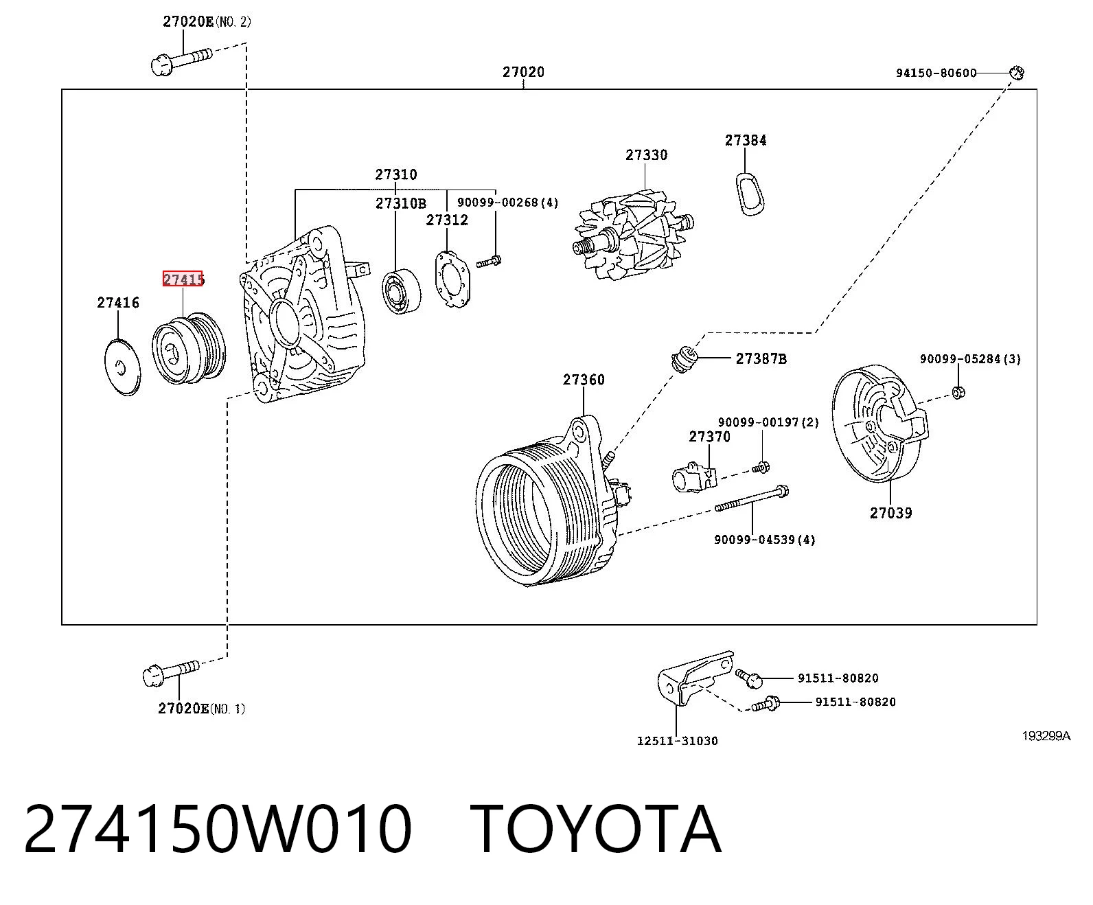 274150W010 Toyota Rueda libre alternador 