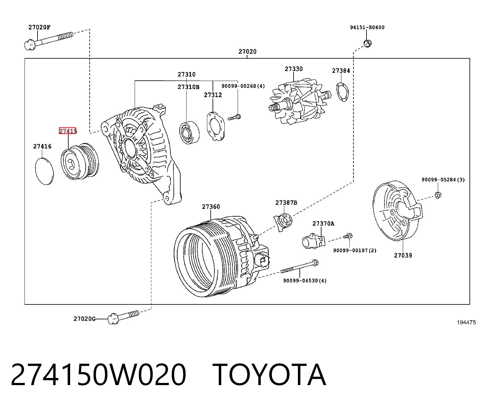 274150W020 Toyota Rueda libre alternador 