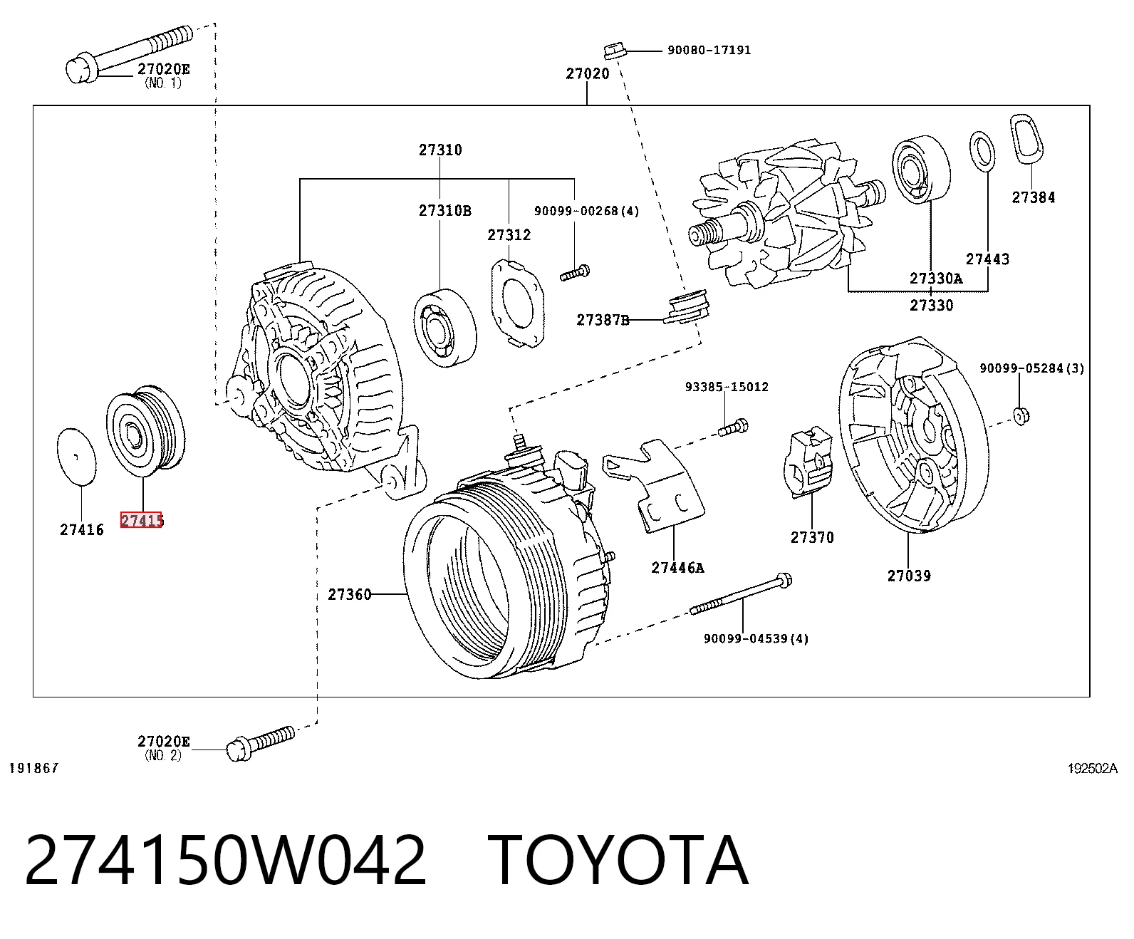 274150W042 Toyota Rueda libre alternador 