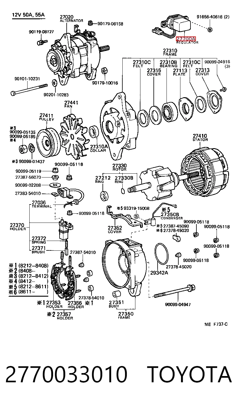 Regulador del alternador 2770033010 TOYOTA