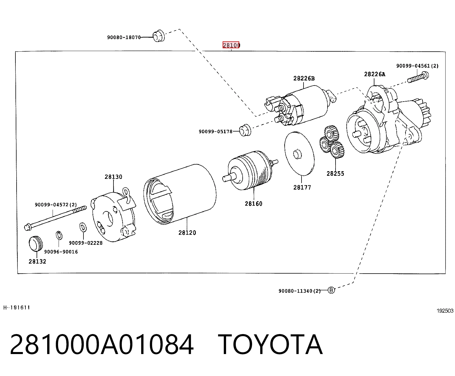 Motor de arranque 281000A01084 TOYOTA