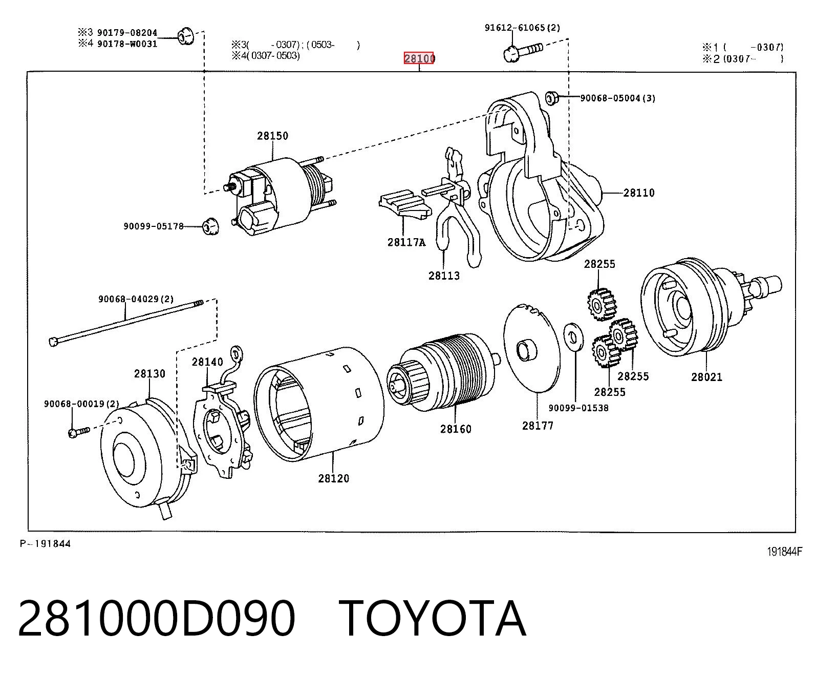 281000D090 Toyota Arranque motores
