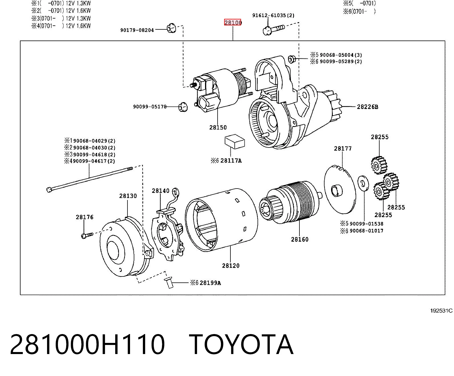 281000H110 Toyota Arranque motores